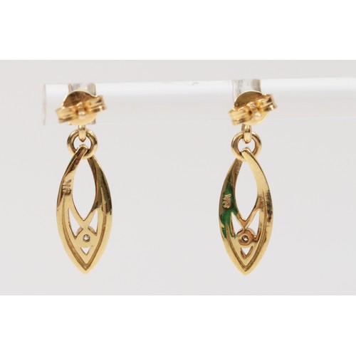 350 - A pair of 9ct gold diamond drop earrings, 23mm drop, 1.9g