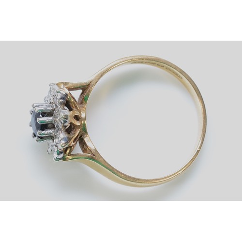 358 - A 9ct gold diamond and sapphire cluster ring, London 1979, M, 3.3g