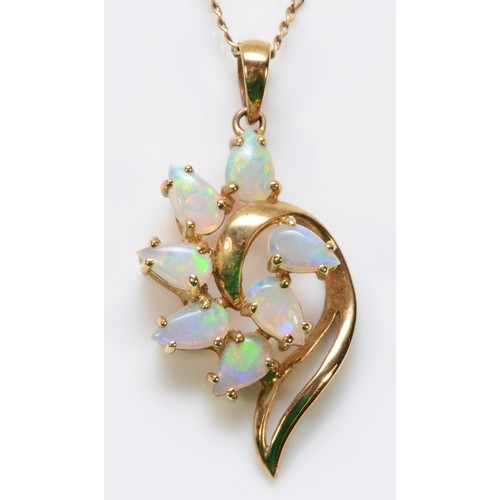 359 - A 9ct gold opal pendant with a chain, 22mm pendant length, 2.2g