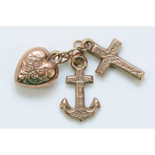 364 - A 9ct gold faith, hope and charity charm, 0.8g