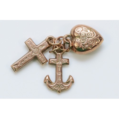 364 - A 9ct gold faith, hope and charity charm, 0.8g