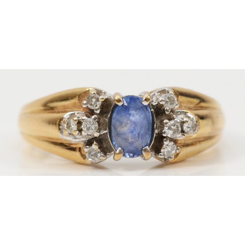 497 - A 9ct gold sapphire and diamond dress ring, P 1/2, 3.3g