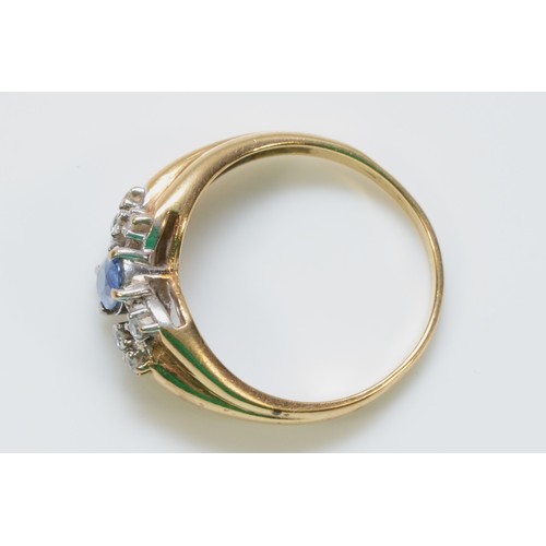 497 - A 9ct gold sapphire and diamond dress ring, P 1/2, 3.3g