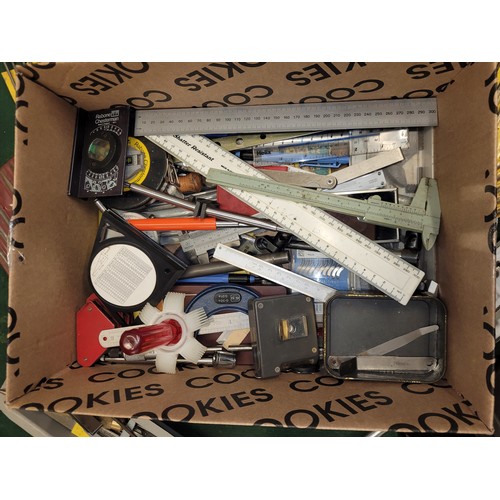 6 - One box of measuring and marking tools, including micrometers and vernier calipers.