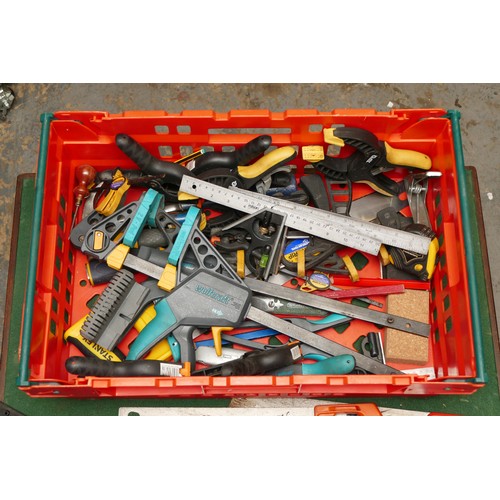 13 - A collection of joiners tools, together with cramps and clamps including Wolfcraft.