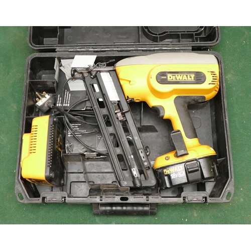 19 - A Dewalt 18V cordless nail gun, model DC618, boxed with battery and charger.