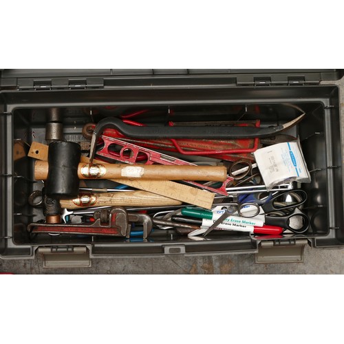 21 - Two Curver tool boxes, full of tools including Bahco pliers and adjustable spanners.