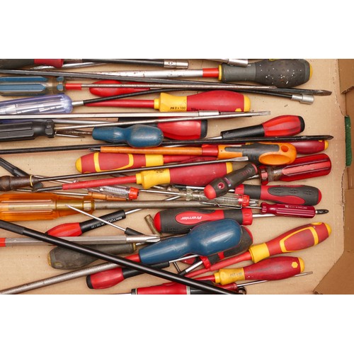 34 - A large collection of different screwdrivers including, long reach, angle driver and flexi shaft dri... 