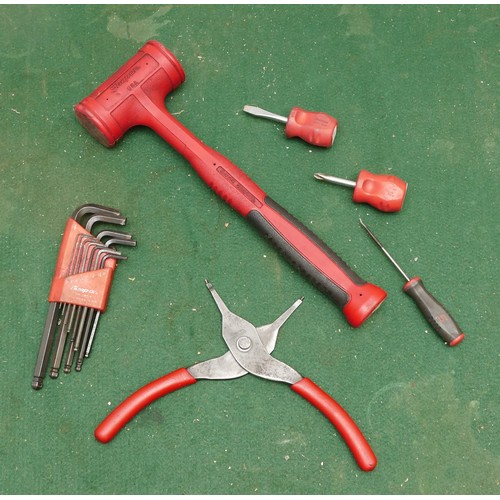 37 - A collection of Snap On tools including an allen key set, three screwdrivers, a plastic mallet and c... 