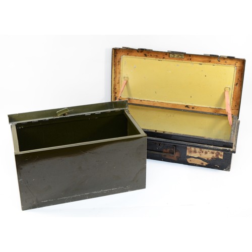 55 - Two metal storage boxes, measuring, 18cm x 36 x 18 and 11cm x 46 x 20 with a label to the rear '8702... 