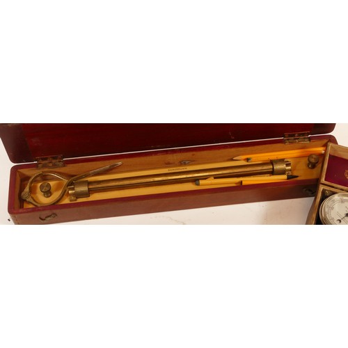 60 - A mid 20th century architects brass slide ruler in mahogany box, together with a cased Elliott speed... 