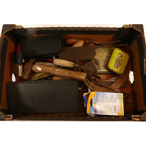 69 - Two boxes of mixed tools to include, a Britool socket set and a substantial amount of tape measures.