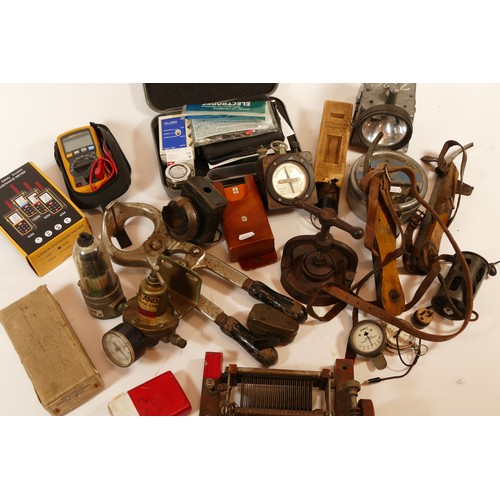 70 - A collection of vintage and modern electrical test equipment, plus; vintage torches, veterinarian ca... 