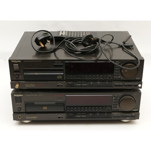 122 - Technics; Two compact disc players, model No. SL-P770 and SL-P777, with AC leads and one remote.