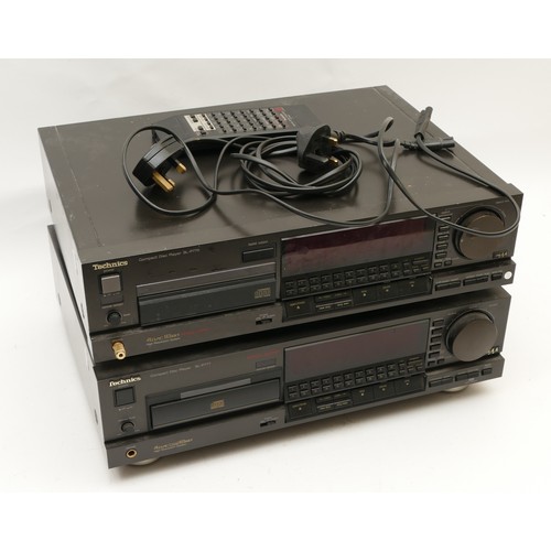 122 - Technics; Two compact disc players, model No. SL-P770 and SL-P777, with AC leads and one remote.