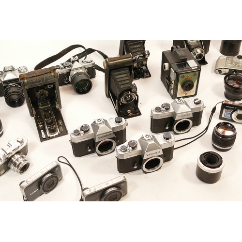 150 - A collection of cameras and camera accessories, comprising of digital and film, to include, Zenit-E,... 