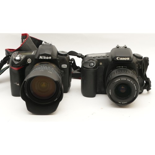 187 - A Nikon D70 SLR camera with Nikon Nikkor AF-S f/3.5-4.5 18-70mm lens, together with a Canon EOS 20D ... 