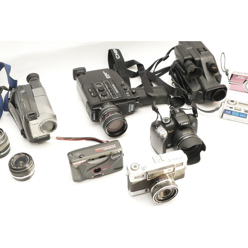 214 - A collection of cameras and camera accessories, to include, Canon PowerShot SX10IS, Magnon 8mm Sound... 