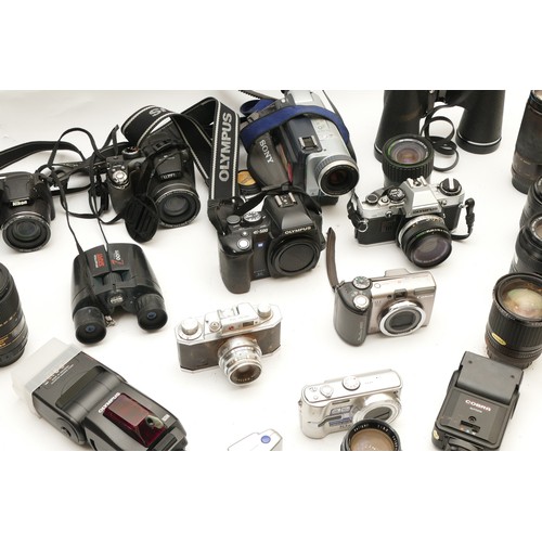 225 - A collection of cameras and camera accessories, to include, Canon PowerShot A650 IS, Olympus OM10, P... 