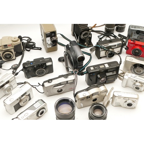 232 - A collection of cameras and camera accessories, to include, Canon Sureshot Classic 120, Panasonic Lu... 