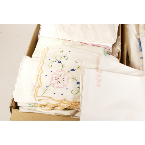 282 - A large collection of varying sizes of linen tablecloths, pillow cases and table place mats with han... 