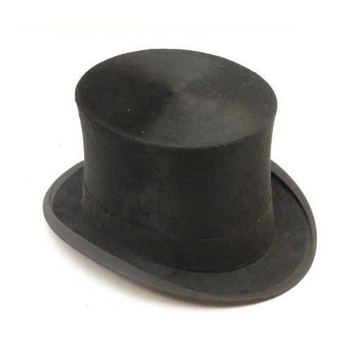 292 - B.W.Forsyth Hatters, Glasgow; Black silk top hat in a brown rectangular hinged hat box/carry case,