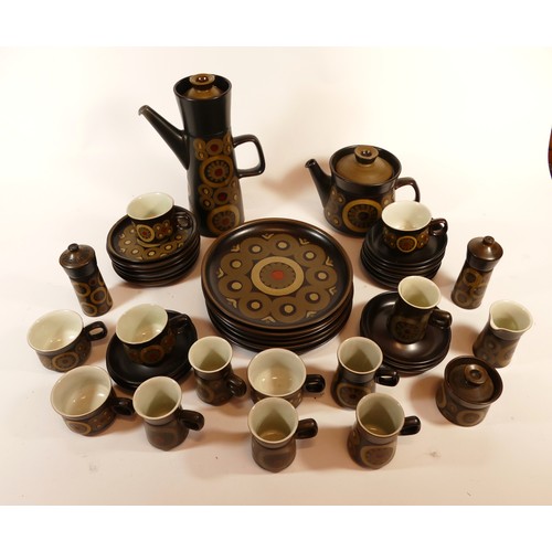 324 - A collection of Denby Arabesque pattern ceramics to include coffee pots (2), tea pots (2), tea cups ... 