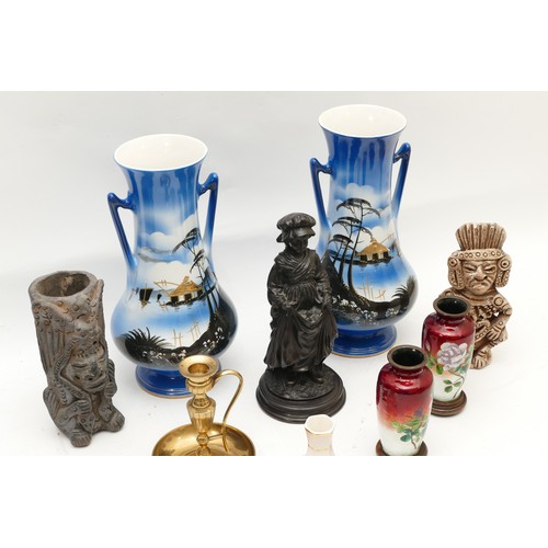 330 - A collection of ceramics and cabinet pieces, to include a pair of 20th century Chinese fluted vases,... 