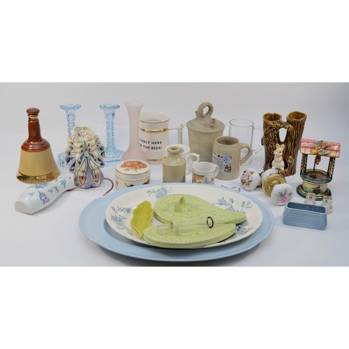 334 - A collection of ceramics, glassware and collectables, to include Edwardian glass pop bottles, stonew... 