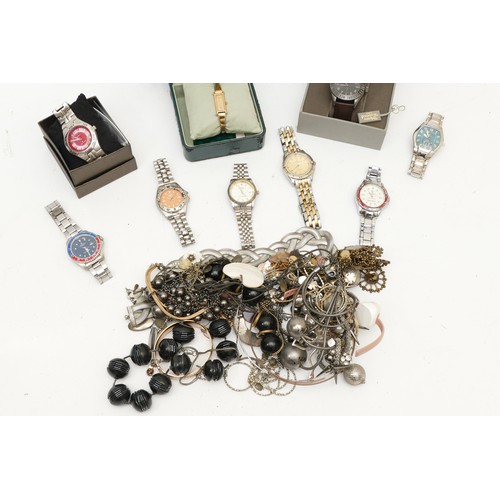 352 - A collection of quartz fashion wristwatches, together with a selection of costume jewellery.