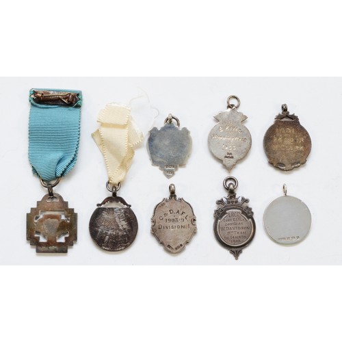 354 - A silver and enamel Long Service, The National Operatic and Drama Association medal and 7 other silv... 