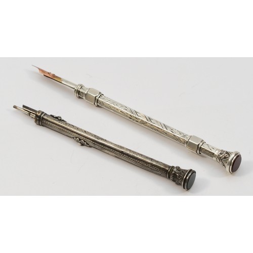 361 - Two silver propelling combined pen and pencils, one lacking pen nib, largest 13cm extended.