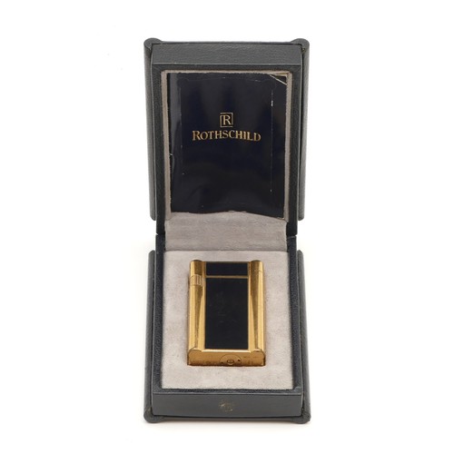 382 - A Rothschild pocket gas cigarette lighter, gold plated with black enamelled panels, boxed with outer... 