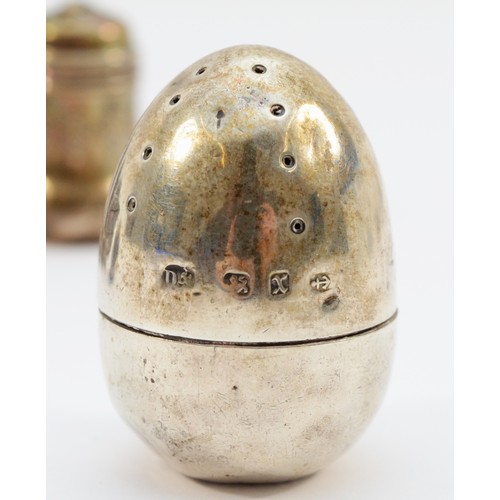 407 - A silver miniature egg shape pepper pot, Birmingham 1897, together with five sterling silver salt an... 