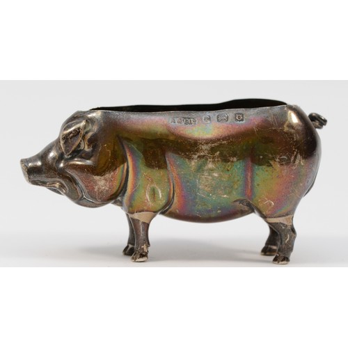 423 - An Edwardian novelty silver pin cushion modelled as a pig, by  Adie and Lovekin Ltd, Birmingham 1913... 