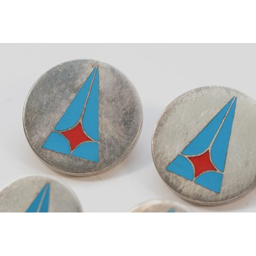 432 - A set of twelve Italian 800 silver buttons, having the Costa Smeralda yacht club logo on them, six 2... 