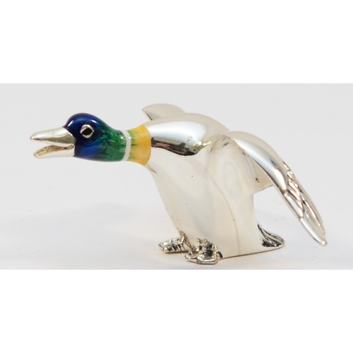 444 - A silver and enamel ornament of a Mallard Duck, Sheffield 2001, 18gm.