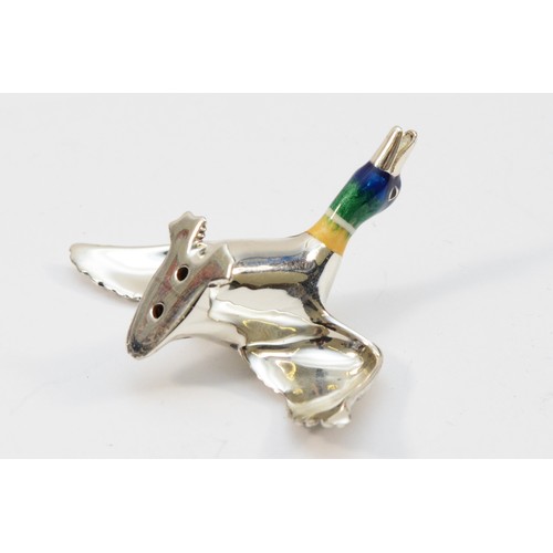 444 - A silver and enamel ornament of a Mallard Duck, Sheffield 2001, 18gm.