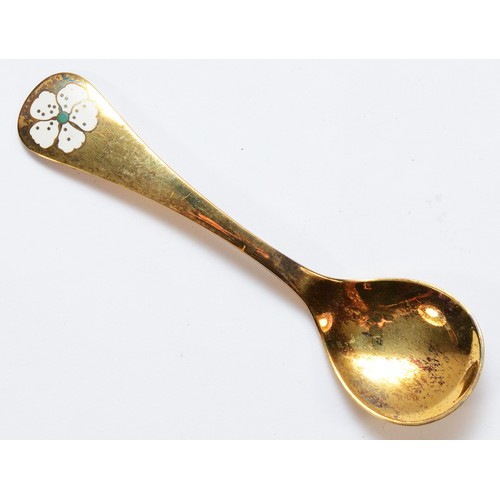 455 - Georg Jensen, a 1971 silver gilt and enamel year spoon, 47gm, 15cm, case