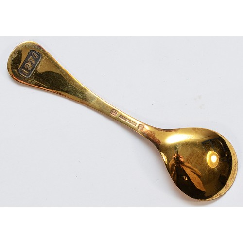 455 - Georg Jensen, a 1971 silver gilt and enamel year spoon, 47gm, 15cm, case