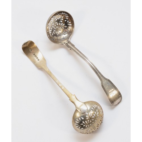 460 - A Victorian silver fiddle and thread pattern sifter spoon, London 1871, and other fiddle pattern exa... 