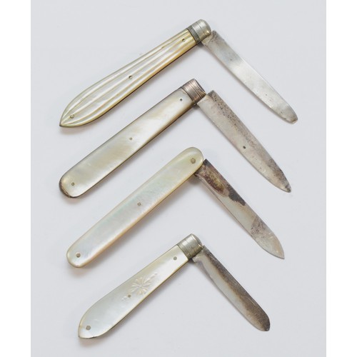 471 - Two Victorian silver and mother of pearl fruit knives together with two later examples (4)