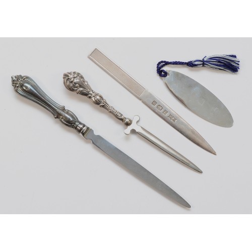 483 - Two silver letter openers, Birmingham 1988, Sheffield 1993, longest measuring 20cm, together with a ... 