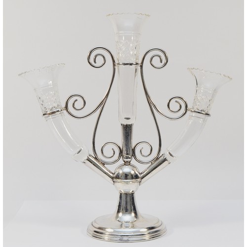 487 - An EPNS and cut glass epergne, 33cm.
One glass cracked