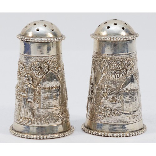 501 - An early 20th century Indian silver salt and pepper shakers, by Dass & Dutt, Bhowanipore, Calcutta, ... 