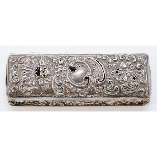 515 - An Edwardian silver trinket box, Nathan &  Haynes, Chester 1902, 13 x 4.5 x 2.5cm, 98gm, many holes