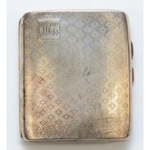 525 - A silver cigarette case with engraved initials to the front, Birmingham 1927, 8.5 x 8cm, 87gm.