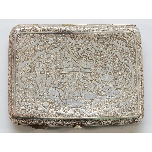 529 - A Persian unmarked silver cigarette case, 9x7cm, 98gm.