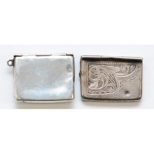 572 - An Edwardian engraved silver envelope stamp case, Birmingham 1905 and a plain example, 1903 (2), 9gm