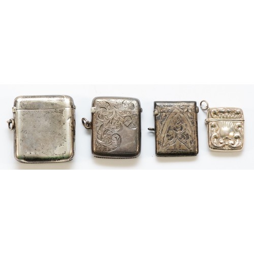 576 - Four silver vesta cases, Birmingham 1903, 1905, 1915 and unmarked, 99gm